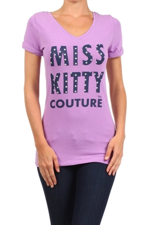 Juniors Graphic T-Shirt – “Love Miss Kitty” Script Print Tee