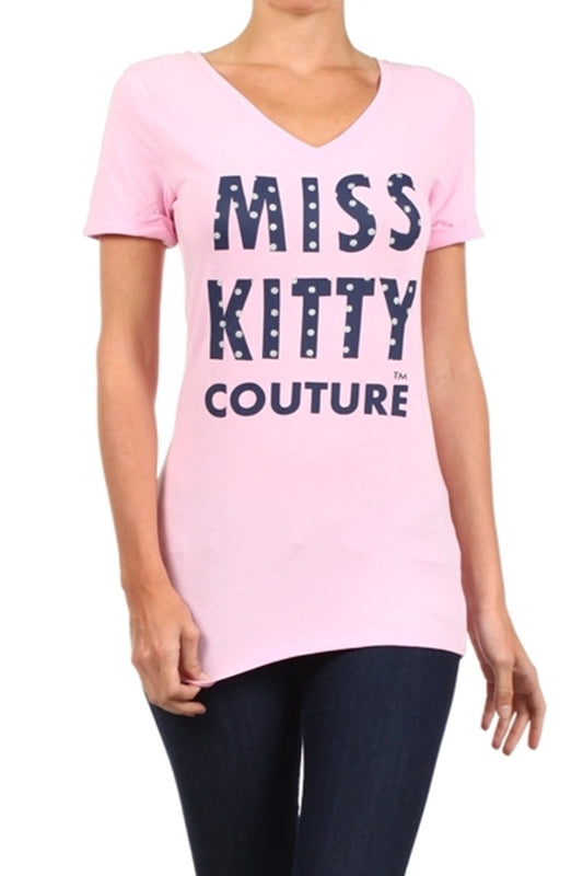 Juniors Graphic T-Shirt – “Love Miss Kitty” Script Print Tee