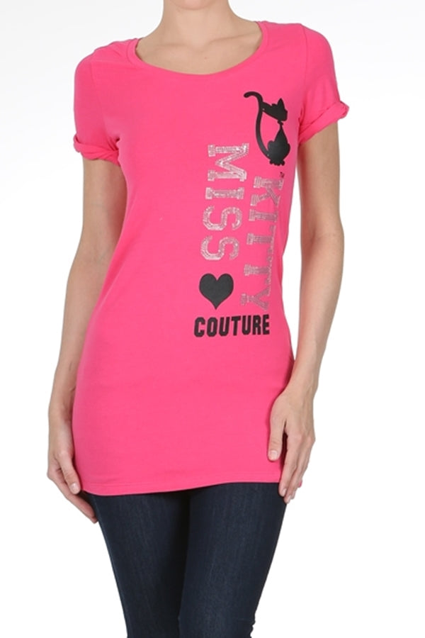Juniors Graphic Print Tunic Tee – Miss Kitty Couture Collection