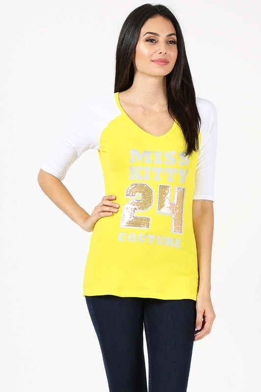 Women's V-Neck Sport Tee P-3010-Yellow