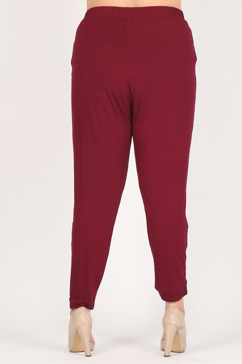 High Waist Plus size relaxed fit pants 87001X-Burgundy