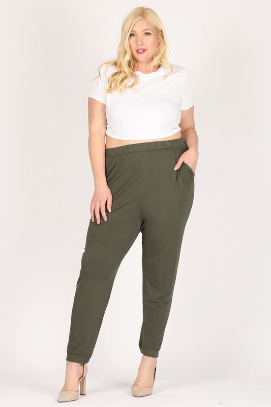 High Waist Plus size relaxed fit pants 87001X-Olive