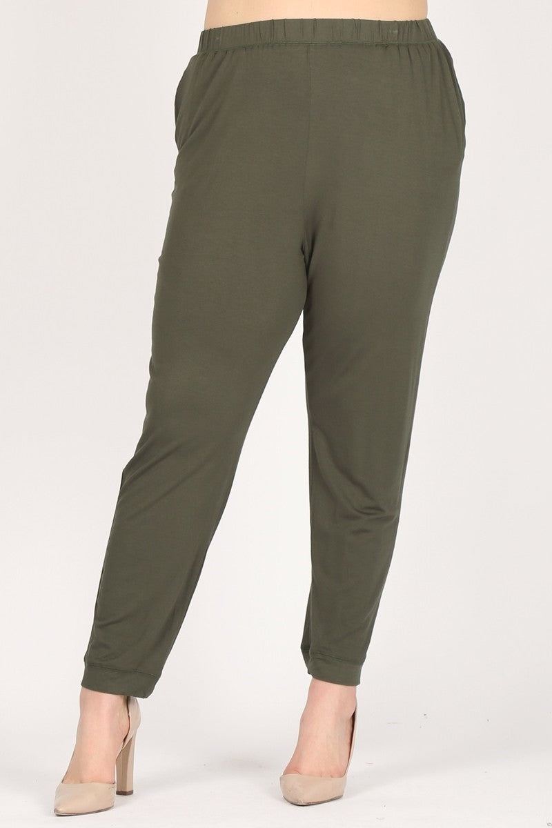 High Waist Plus size relaxed fit pants 87001X-Olive