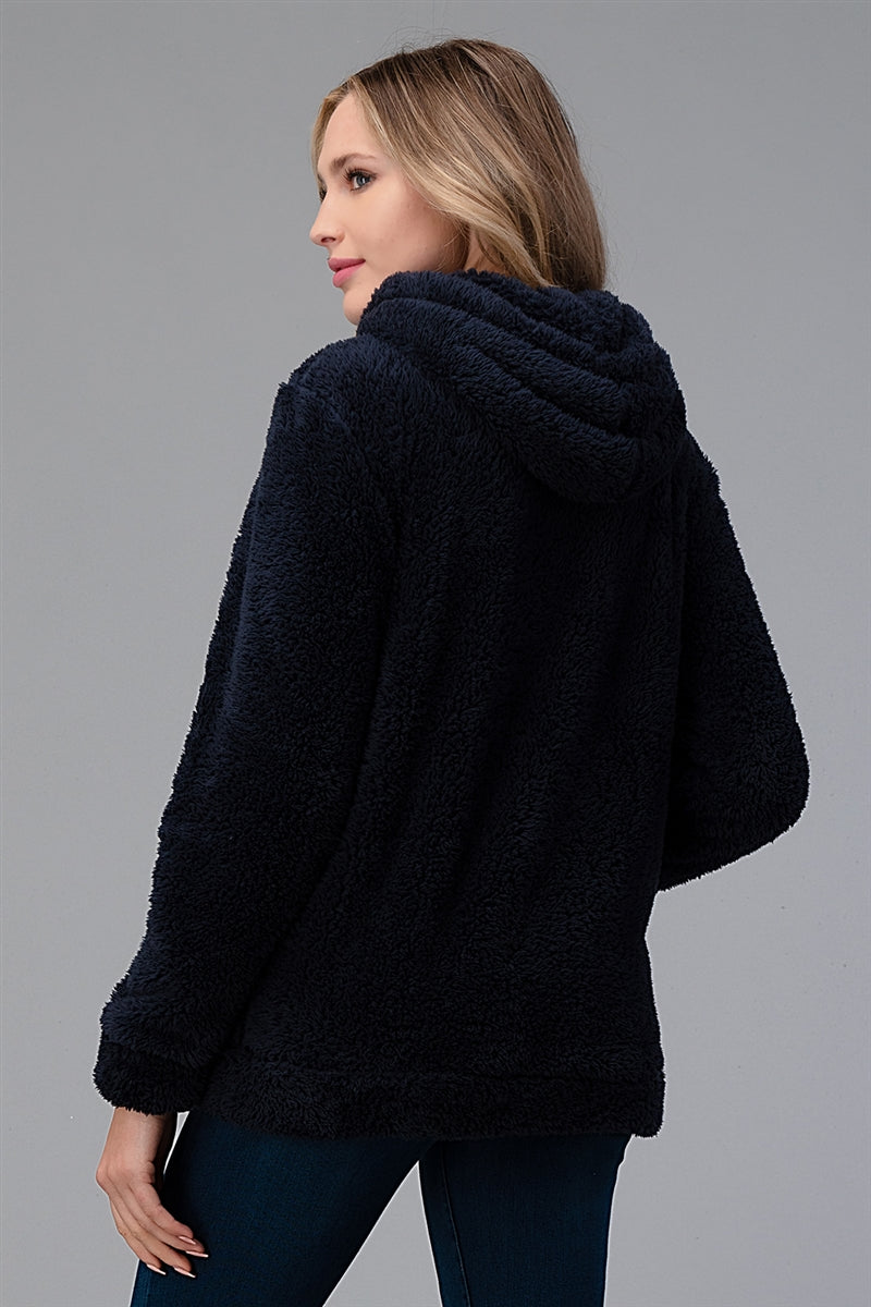 Faux Fur Teddy Bear Zip Up Hoodie Jacket PJJ-003-Navy