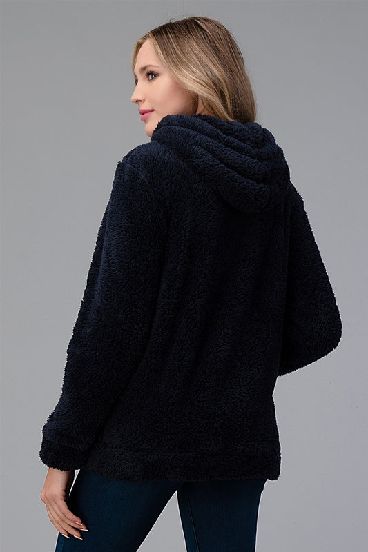 Faux Fur Teddy Bear Zip Up Hoodie Jacket PJJ-003-Navy