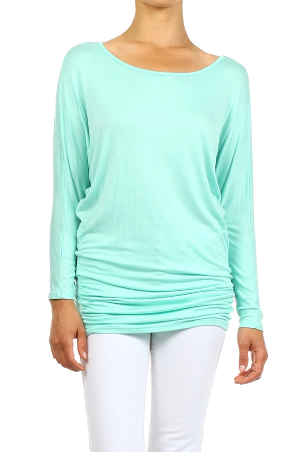 Women's  Dolman Sleeve Shirred Side Top PRR-8269-Mint