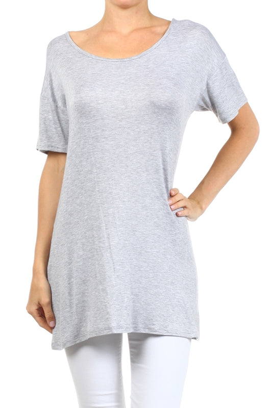 Women's  Short Sleeve T-Shirt Dress PRR-8451-Gray