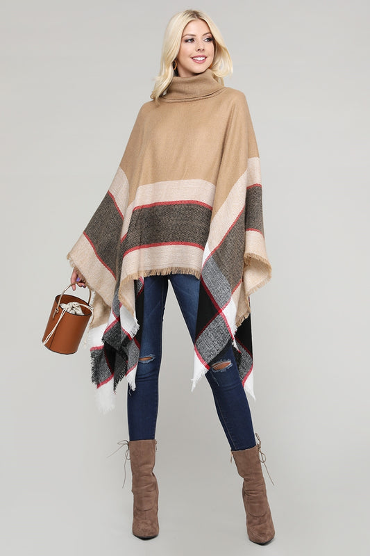 Women Pull over color-blocked poncho