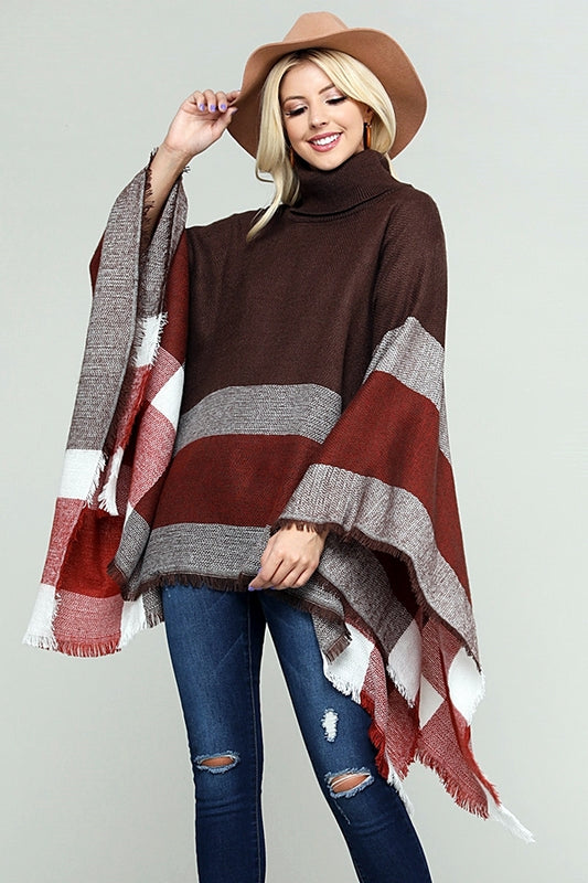 Women Pull over color-blocked poncho