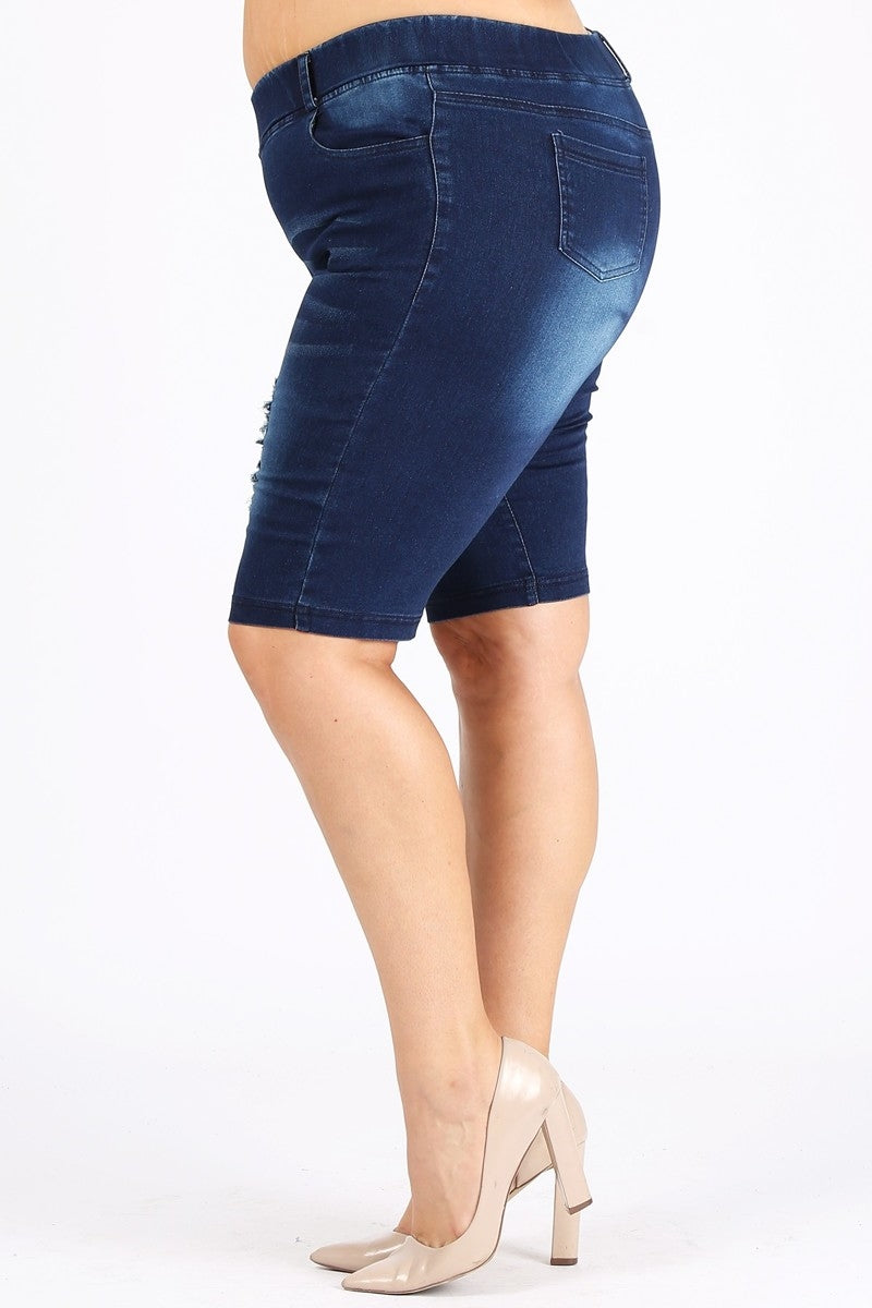 4X to 6X Plus Size Pull-on Super Stretch distressed Bermudas shorts
