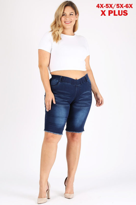 4X to 6X Plus Size Pull-on Super Stretch distressed Bermudas shorts