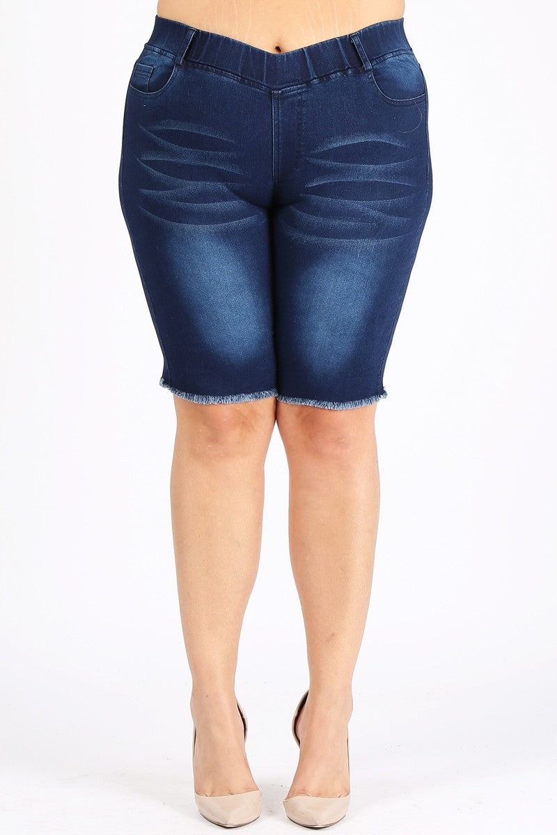 4X to 6X Plus Size Pull-on Super Stretch distressed Bermudas shorts