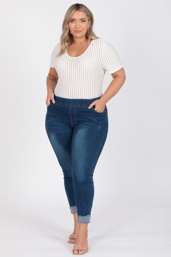 Plus Size Mid-rise blue Denim Jeggings pants