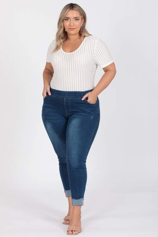 Plus Size Mid-rise blue Denim Jeggings pants