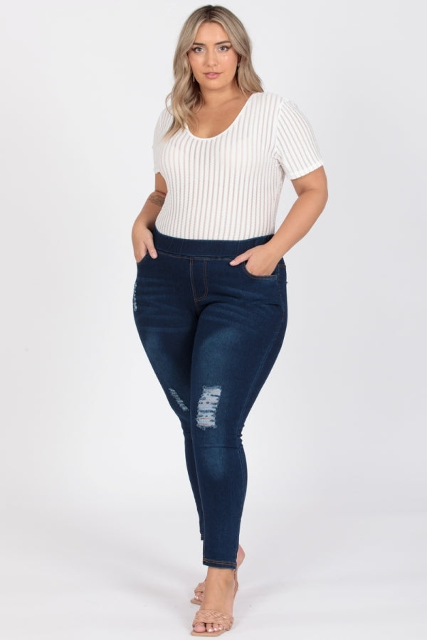 Plus Size Mid-rise blue Denim Jeggings pants