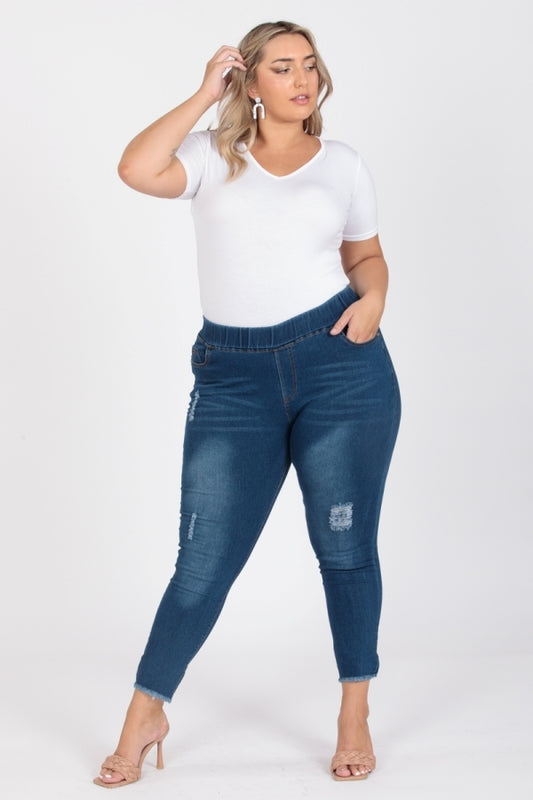 Plus Size Mid-rise blue Denim Jeggings pants