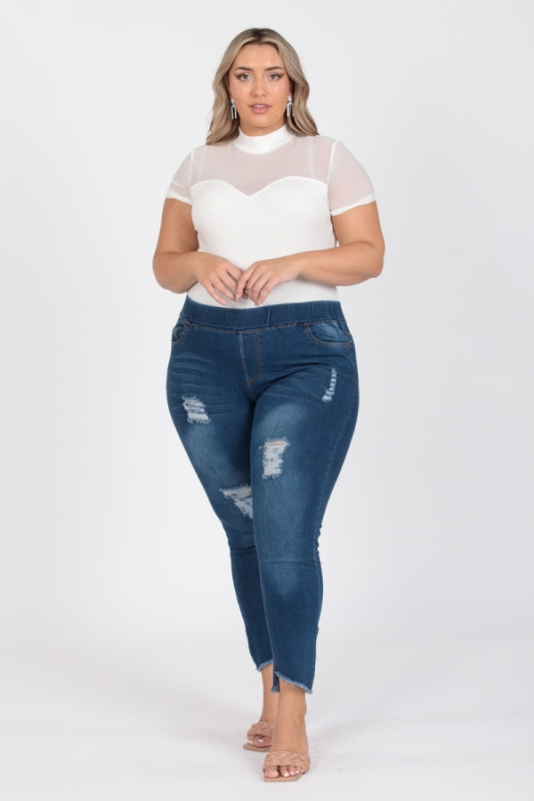 Plus Size Mid-rise blue Denim Jeggings pants