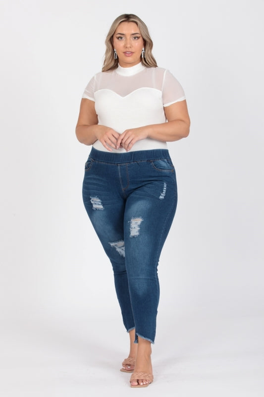Plus Size Mid-rise blue Denim Jeggings pants