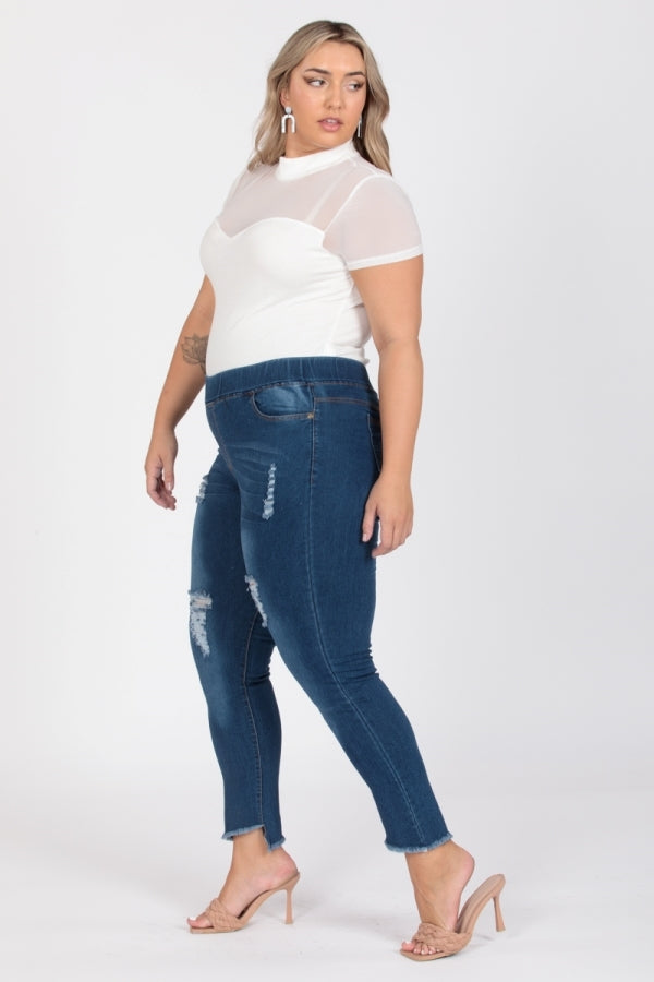 Plus Size Mid-rise blue Denim Jeggings pants