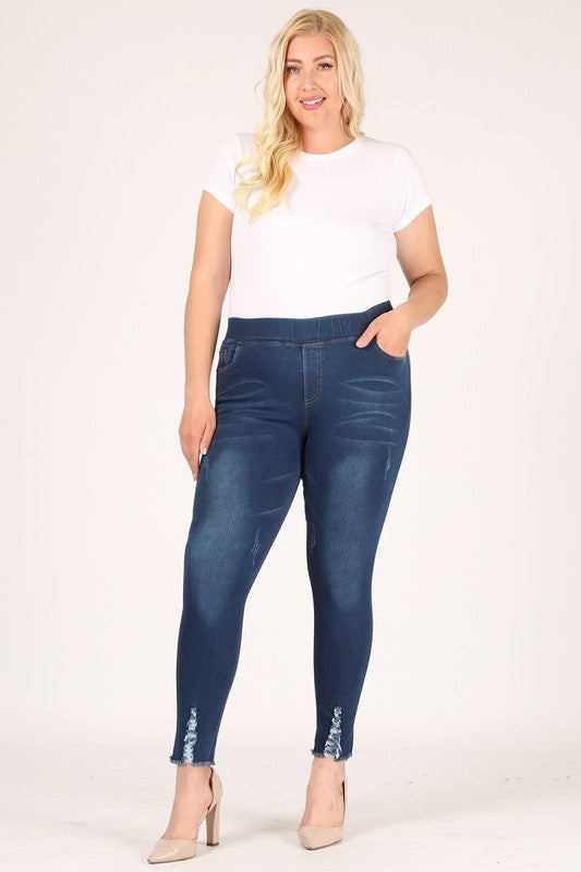 Plus Size Mid-rise blue Denim Jeggings pants