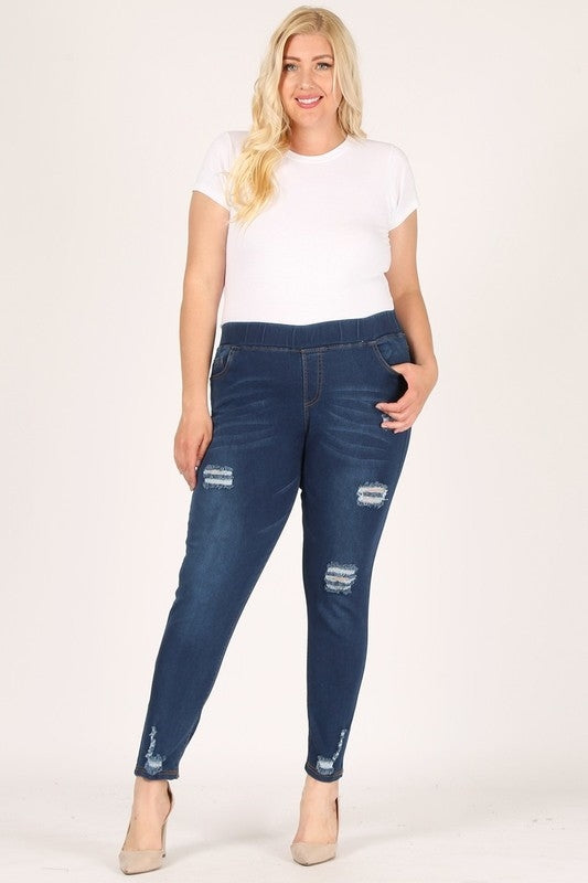 Women Plus Size Mid-rise blue Denim Jeggings pants