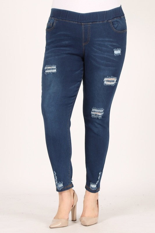 Women Plus Size Mid-rise blue Denim Jeggings pants