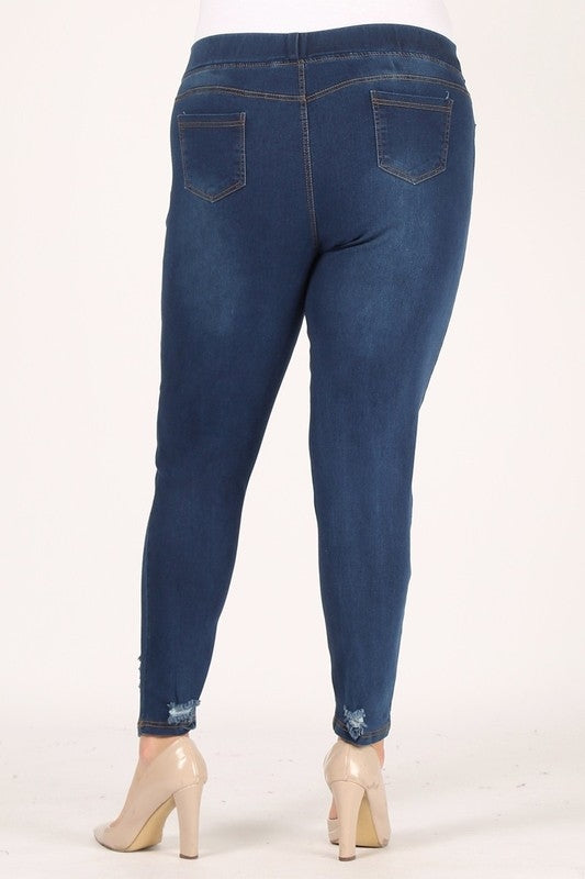 Women Plus Size Mid-rise blue Denim Jeggings pants