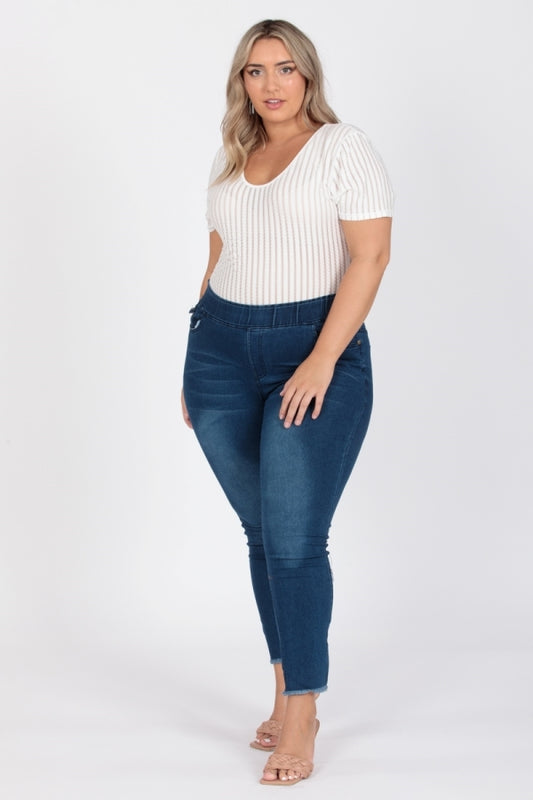 Plus Size Mid-rise blue Denim Jeggings pants