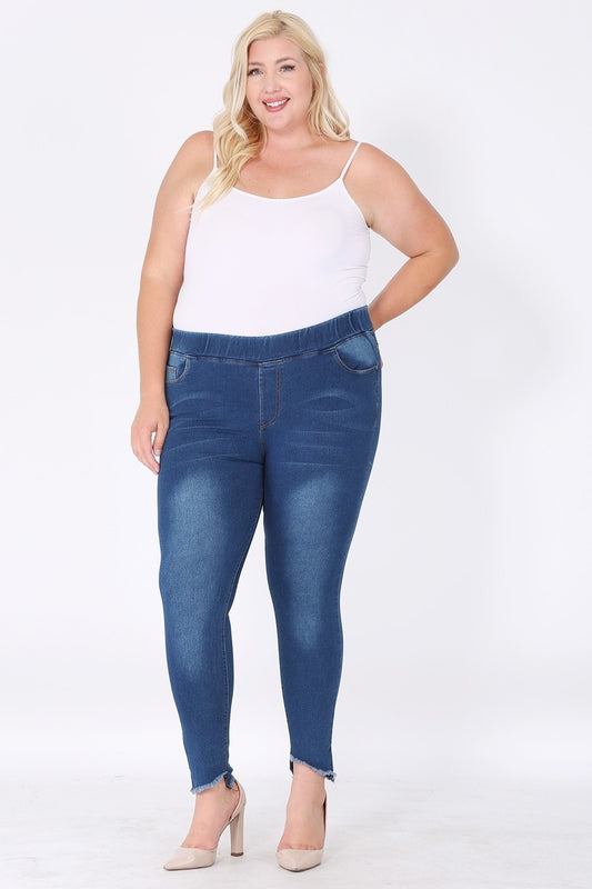 Plus Size Mid-rise blue Denim Jeggings pants