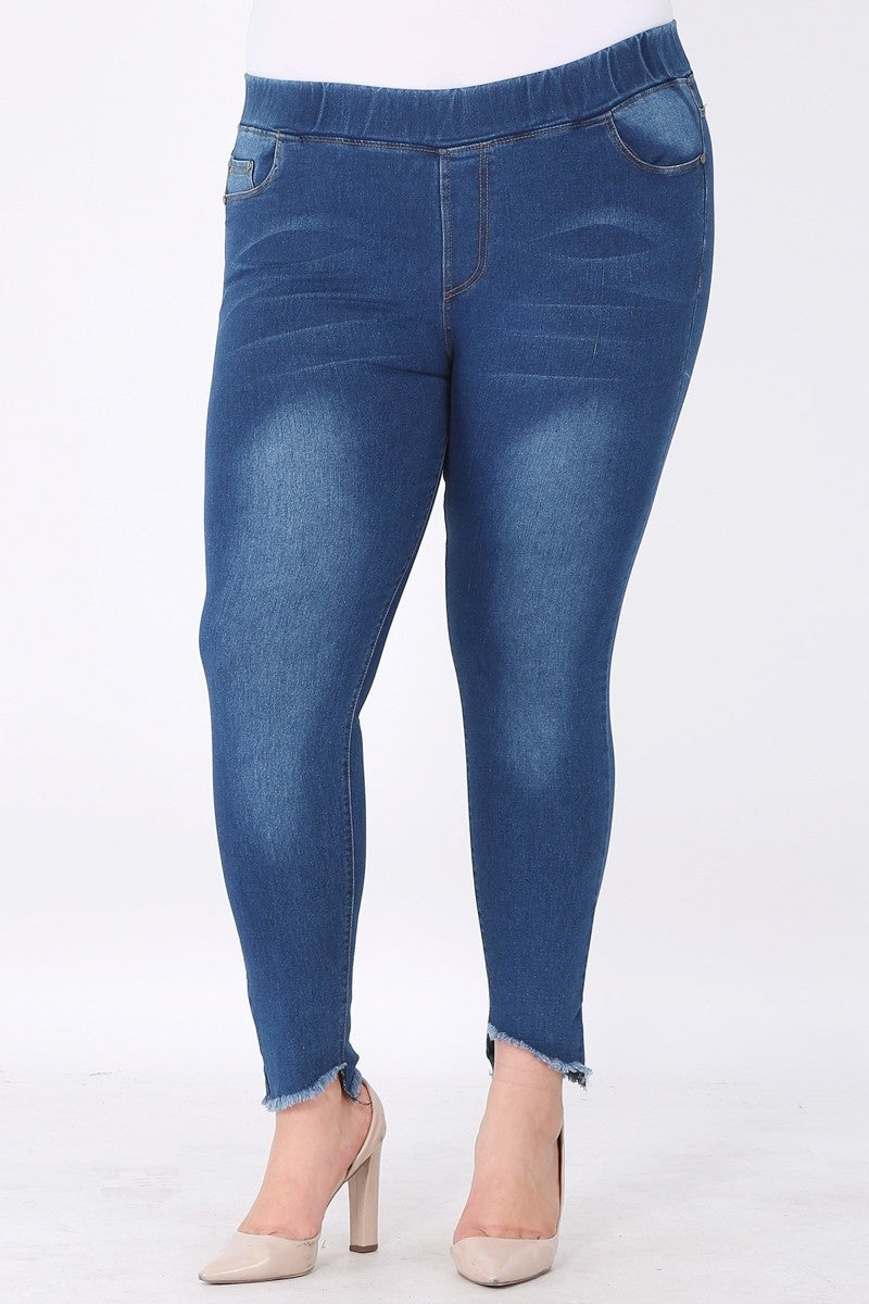 Plus Size Mid-rise blue Denim Jeggings pants