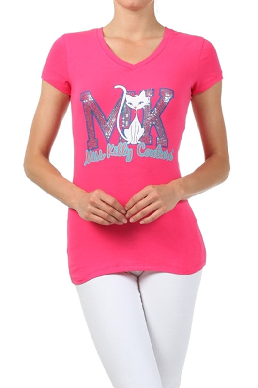 Cat print Premium cotton fuchsia t-shirt