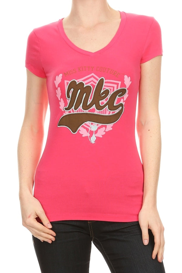 Cat print Premium cotton Fuchsia T-shirt
