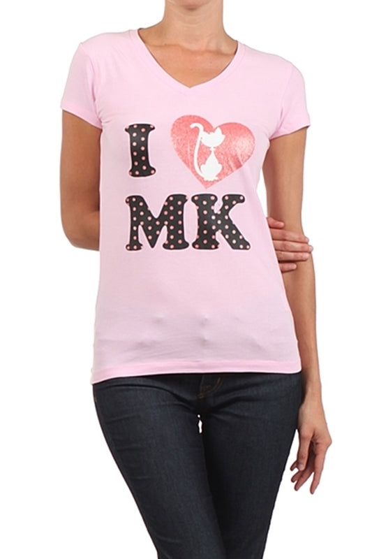 Juniors cotton stretch T-shirt with Miss Kitty Couture cat illustration