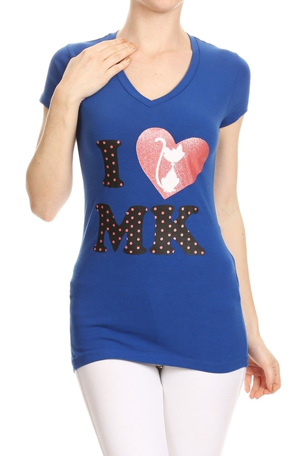 Miss Kitty Couture juniors cotton stretch cat print casual top