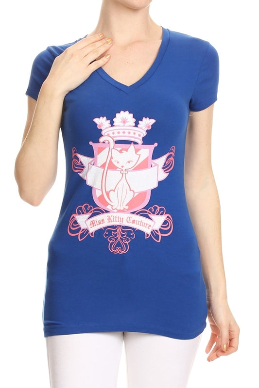 Miss Kitty Couture juniors cat print shirt paired with casual jeans