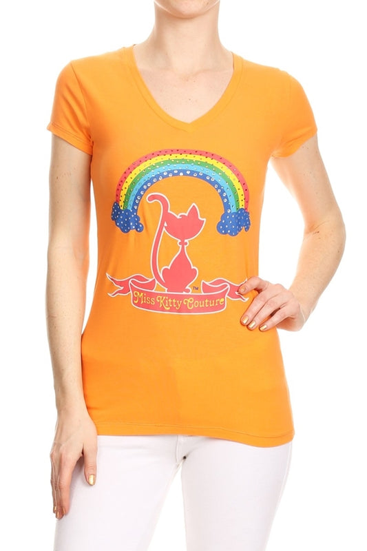 Graphic cat print juniors cotton stretch T-shirt – Miss Kitty Couture brand