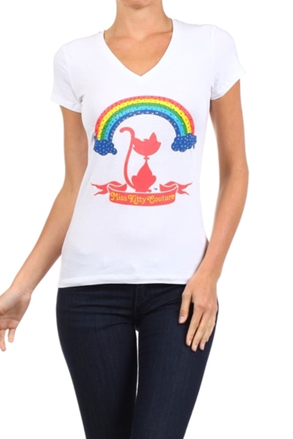 Casual juniors cotton stretch shirt with Miss Kitty Couture cat motif