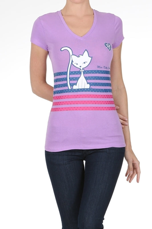 Miss Kitty Couture juniors fashion T-shirt featuring cat graphic design