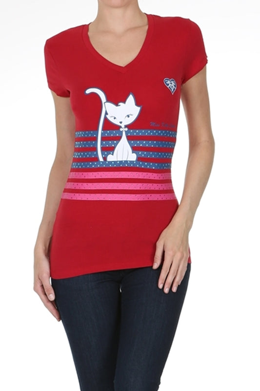 Miss Kitty Couture juniors cotton stretch T-shirt with playful cat print