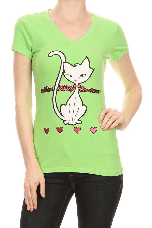 Playful cat print juniors cotton stretch tee – Miss Kitty Couture collection