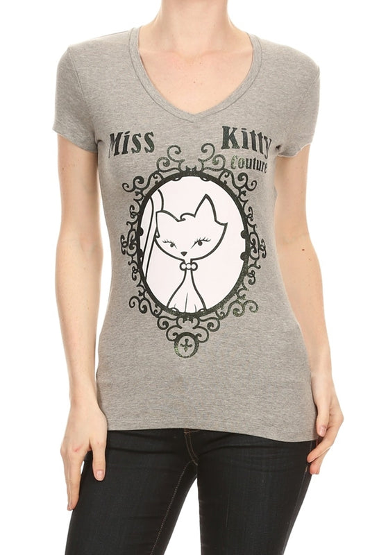 Casual juniors fashion tee with cat print – Miss Kitty Couture
