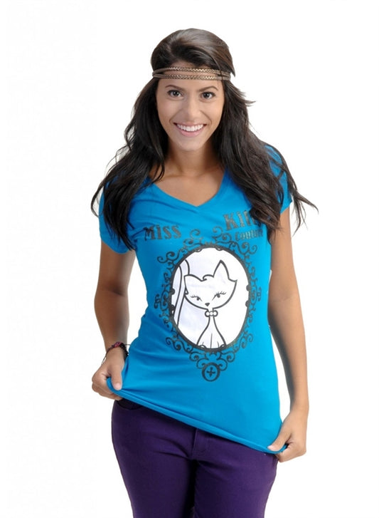 Trendy juniors cat print cotton stretch tee for everyday wear