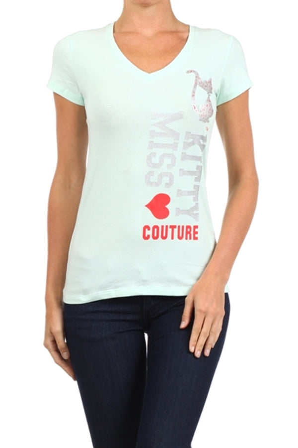 Miss Kitty Couture juniors casual cat print fashion tee