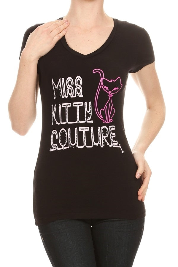 Graphic cat print juniors T-shirt – Miss Kitty Couture brand
