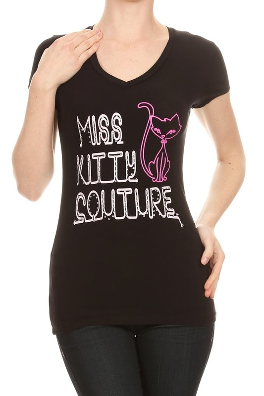 Graphic cat print juniors T-shirt – Miss Kitty Couture brand