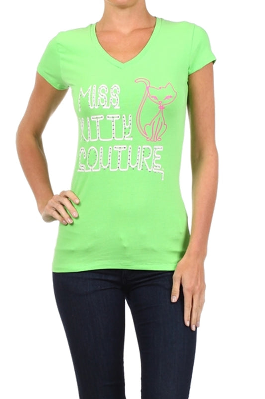 Miss Kitty Couture juniors fashion T-shirt featuring cat print