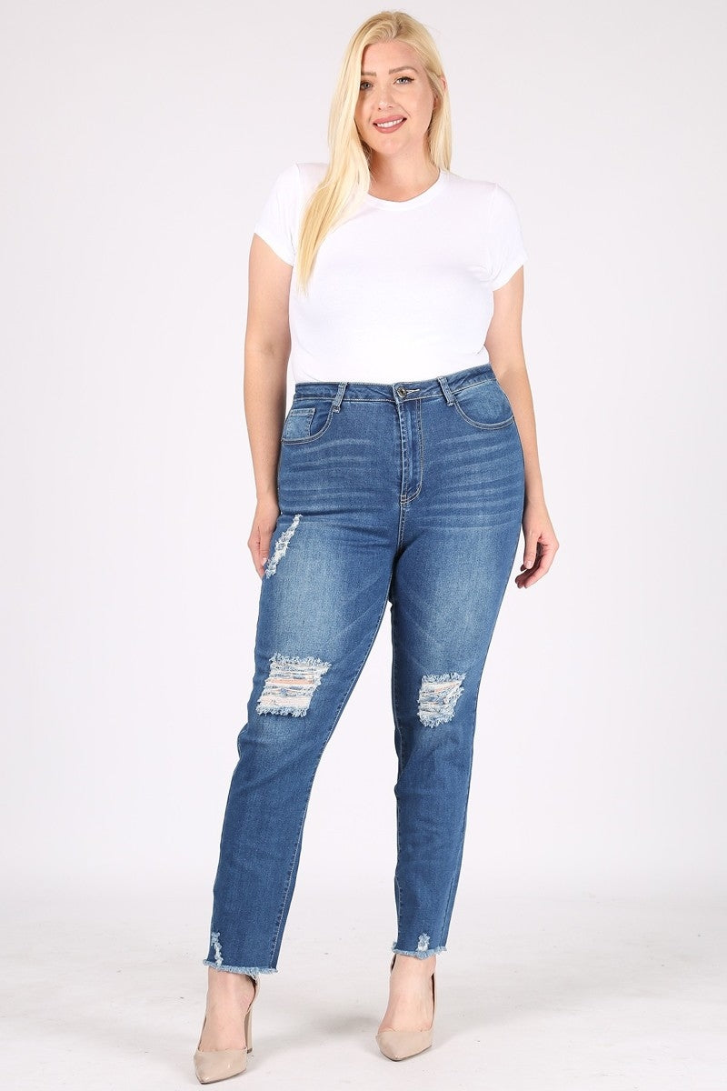 Fashionable Plus Size Mid-Rise Distressed Denim Jeans – Women's Wardrobe Essential