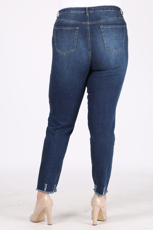 Stylish Distressed Denim Jeans – Plus Size Mid-Rise Cut for Women