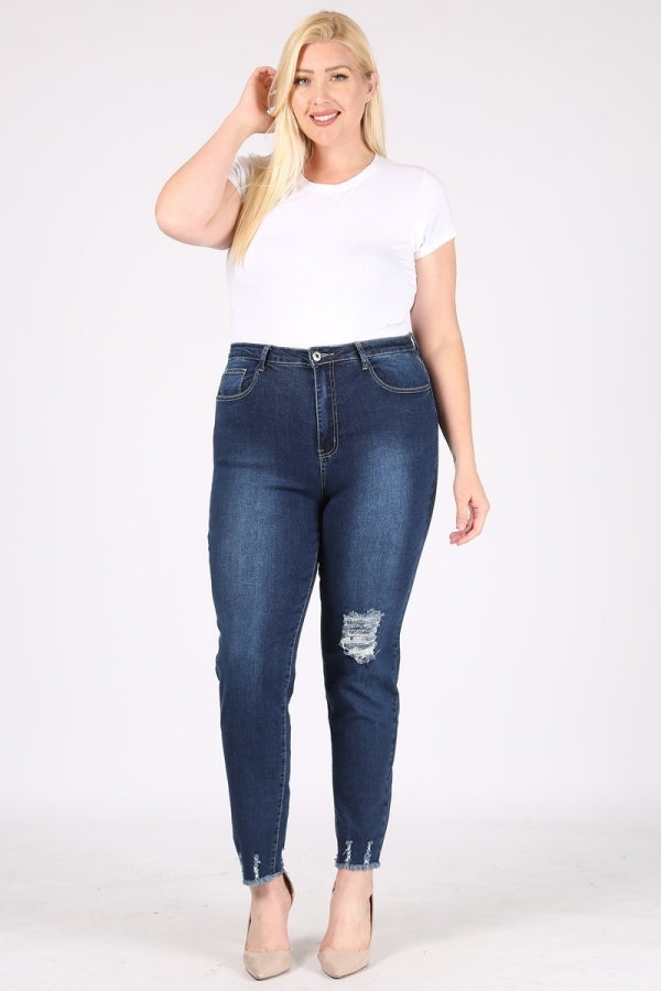 Stylish Distressed Denim Jeans – Plus Size Mid-Rise Cut for Women