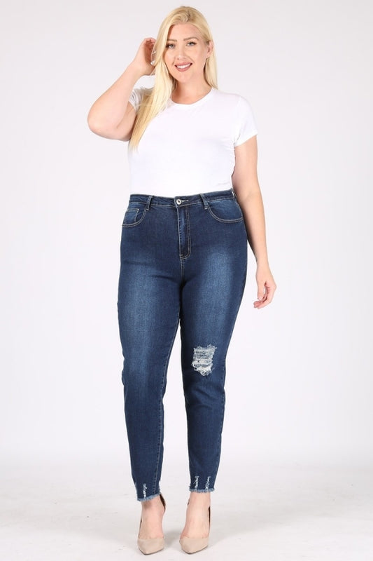 Stylish Distressed Denim Jeans – Plus Size Mid-Rise Cut for Women